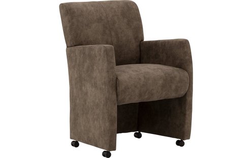Goossens Eetkamerstoel Alex bruin microvezel met armleuning en met wielen, stijlvol landelijk