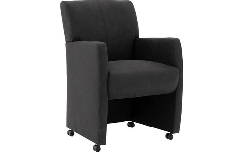 Goossens Eetkamerstoel Alex antraciet microvezel met armleuning en met wielen, stijlvol landelijk