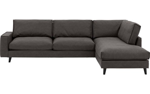 Goossens Bank Jonas grijs, micro leer, 3,5-zits, urban industrieel met ligelement rechts