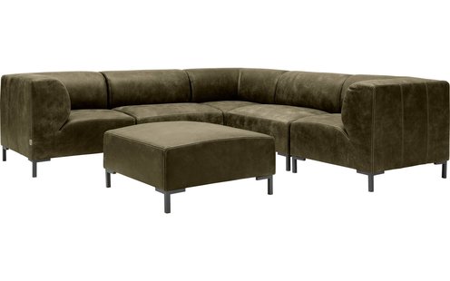 Goossens Excellent Hoekbank Marshall Met Hocker groen, leer, 2 x 1,5-zits, urban industrieel