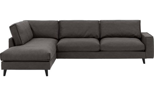 Goossens Bank Jonas grijs, micro leer, 3,5-zits, urban industrieel met ligelement links