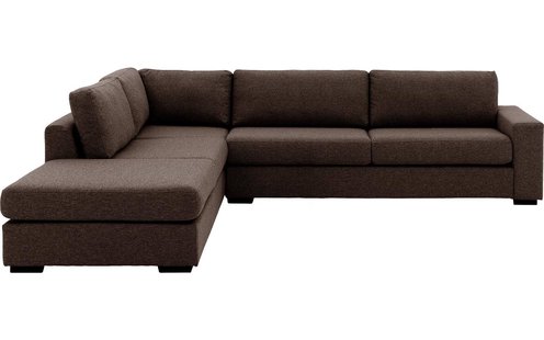 Goossens Bank Lucca bruin, stof, 3-zits, stijlvol landelijk met ligelement links