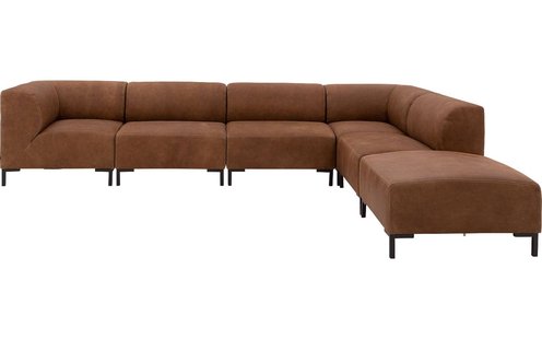 Goossens Excellent Hoekbank Marshall Met Hocker bruin, leer, 1,5-zits, urban industrieel