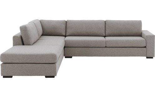 Goossens Bank Lucca grijs, stof, 3-zits, stijlvol landelijk met ligelement links