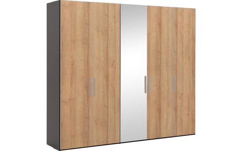 Goossens Kledingkast Easy Storage Ddk, Kledingkast 253 cm breed, 220 cm hoog, 4x draaideur en 1x spiegel draaideur midden