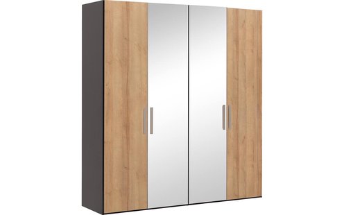 Goossens Kledingkast Easy Storage Ddk, Kledingkast 203 cm breed, 220 cm hoog, 2x draaideur en 2x spiegel draaideur midden