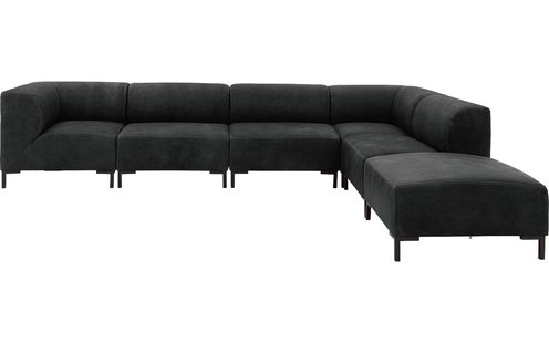 Goossens Excellent Hoekbank Marshall Met Hocker zwart, leer, 1,5-zits, urban industrieel