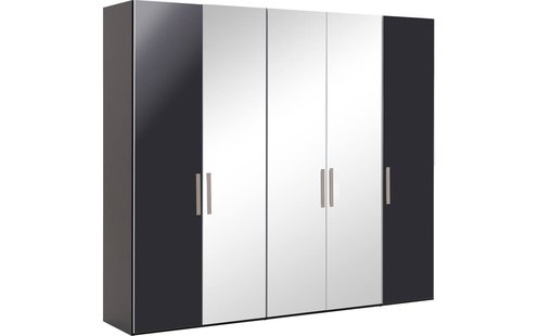 Goossens Kledingkast Easy Storage Ddk, Kledingkast 253 cm breed, 220 cm hoog, 2x draaideur en 3x spiegel draaideur midden