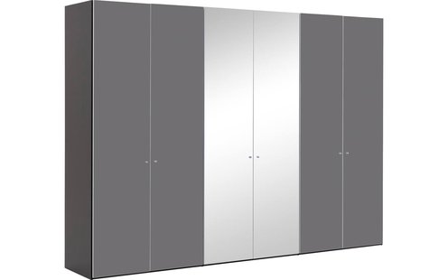 Goossens Kledingkast Easy Storage Ddk, Kledingkast 304 cm breed, 220 cm hoog, 4x glas draaideur en 2x spiegel draaideur midden