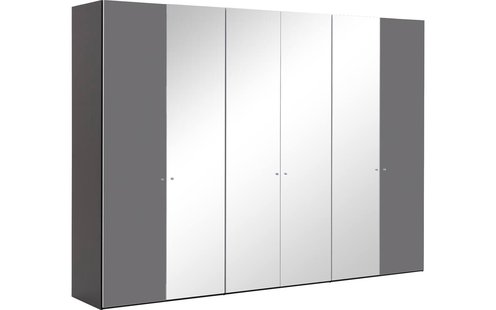 Goossens Kledingkast Easy Storage Ddk, Kledingkast 304 cm breed, 220 cm hoog, 2x glas draaideur en 4x spiegel draaideur midden