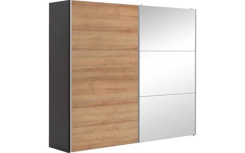 Goossens Kledingkast Easy Storage Sdk, 253 cm breed, 220 cm hoog, 1x 3 paneel schuifdeur li en 1x 3 paneel spiegel schuifdeur re