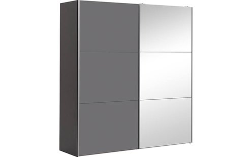 Goossens Kledingkast Easy Storage Sdk, 203 cm breed, 220 cm hoog, 1x 3 paneel glas schuifdeur li en 1x 3 paneel spiegel schuifdeur re