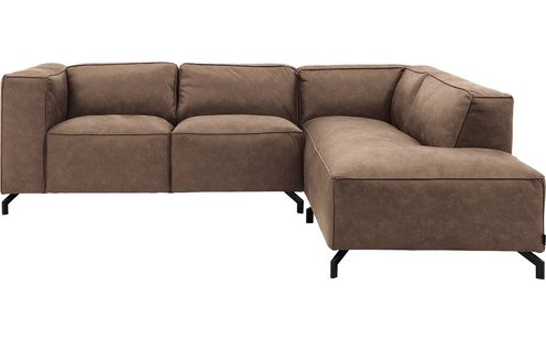 Goossens Bank Calvin bruin, micro leer, 2-zits, modern design met ligelement rechts