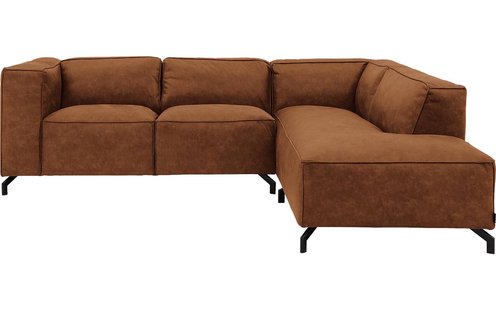 Goossens Bank Calvin cognac, micro leer, 2-zits, modern design met ligelement rechts