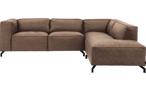 Goossens Bank Calvin bruin, micro leer, 2,5-zits, modern design met ligelement rechts