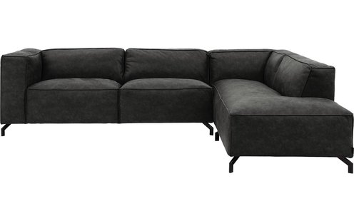 Goossens Bank Calvin grijs, micro leer, 3-zits, modern design met ligelement rechts