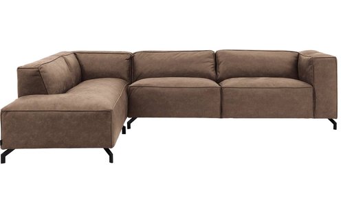 Goossens Bank Calvin bruin, micro leer, 3,5-zits, modern design met ligelement links