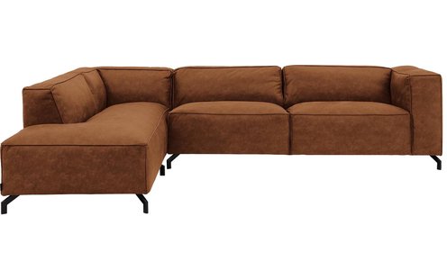 Goossens Bank Calvin cognac, micro leer, 3,5-zits, modern design met ligelement links