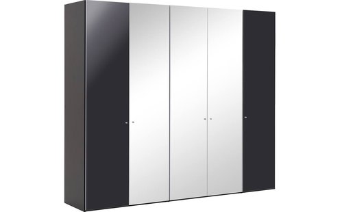 Goossens Kledingkast Easy Storage Ddk, Kledingkast 253 cm breed, 220 cm hoog, 2x draaideur en 3x spiegel draaideur midden