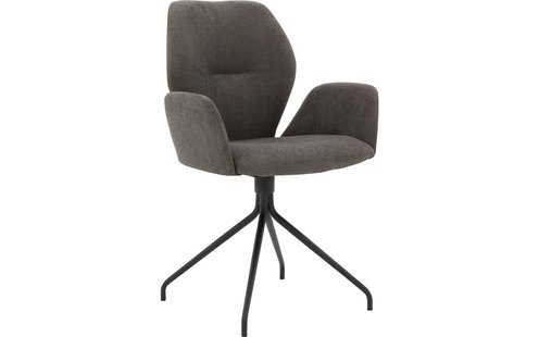 Goossens Eetkamerstoel Hera bruin stof met armleuning, modern design