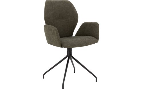 Goossens Eetkamerstoel Hera groen stof met armleuning, modern design