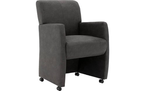 Goossens Eetkamerstoel Alex antraciet micro leer met armleuning en met wielen, stijlvol landelijk