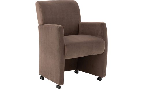 Goossens Eetkamerstoel Alex bruin velvet stof met armleuning en met wielen, stijlvol landelijk