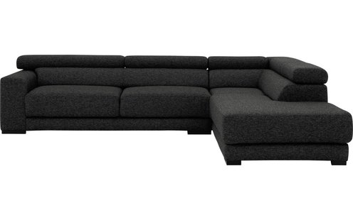 Goossens Bank Nora donkergrijs, stof, 2,5-zits, stijlvol landelijk met ligelement rechts