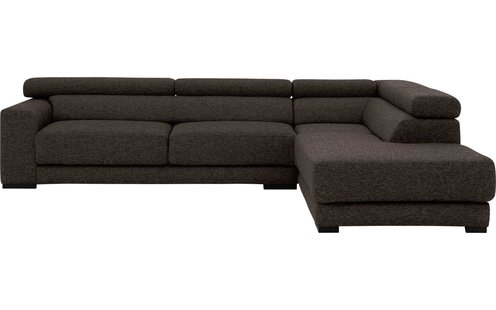 Goossens Bank Nora bruin, stof, 2,5-zits, stijlvol landelijk met ligelement rechts