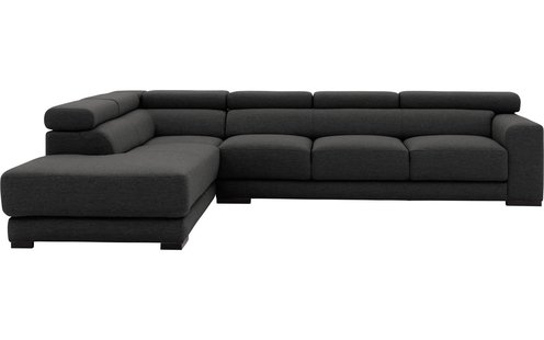Goossens Bank Nora donkergrijs, stof, 3-zits, stijlvol landelijk met ligelement links