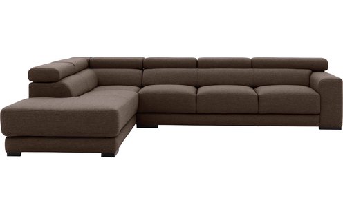 Goossens Bank Nora bruin, stof, 3-zits, stijlvol landelijk met ligelement links