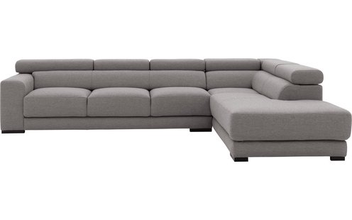 Goossens Bank Nora grijs, stof, 3-zits, stijlvol landelijk met ligelement rechts