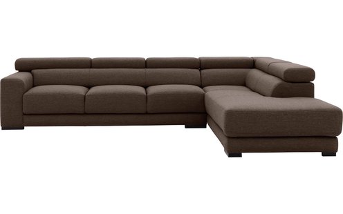 Goossens Bank Nora bruin, stof, 3-zits, stijlvol landelijk met ligelement rechts