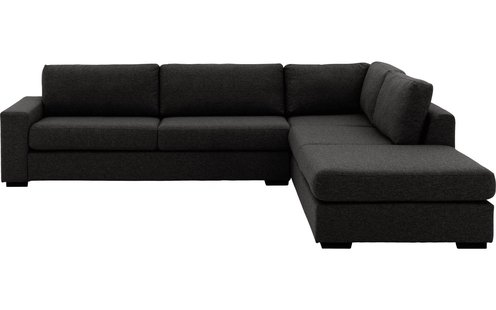 Goossens Bank Lucca grijs, stof, 3-zits, stijlvol landelijk met ligelement rechts