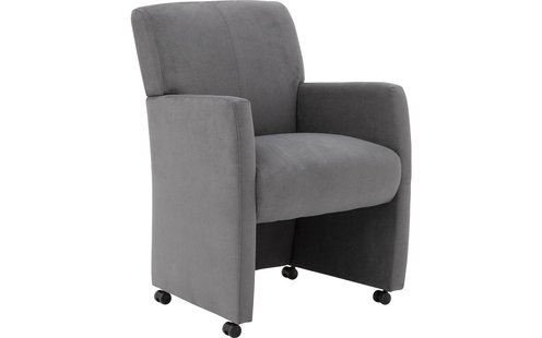 Goossens Eetkamerstoel Alex grijs stof met armleuning en met wielen, stijlvol landelijk