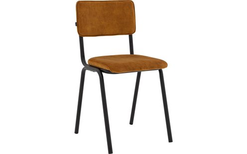 Goossens Eetkamerstoel Chaplin geel velvet stof leuning, urban industrieel