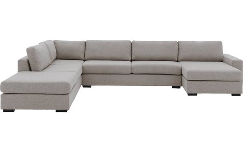 Goossens Bank Lucca grijs, stof, 3-zits, stijlvol landelijk met ligelement links