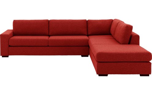 Goossens Bank Lucca rood, stof, 3-zits, stijlvol landelijk met ligelement rechts