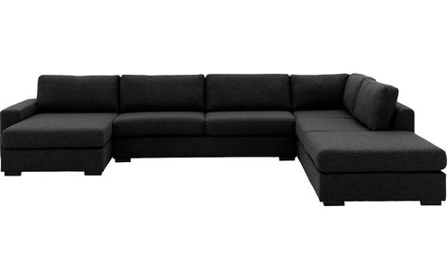 Goossens Bank Lucca antraciet, stof, 3-zits, stijlvol landelijk met ligelement rechts