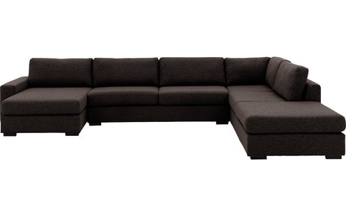 Goossens Bank Lucca donkerbruin, stof, 3-zits, stijlvol landelijk met ligelement rechts