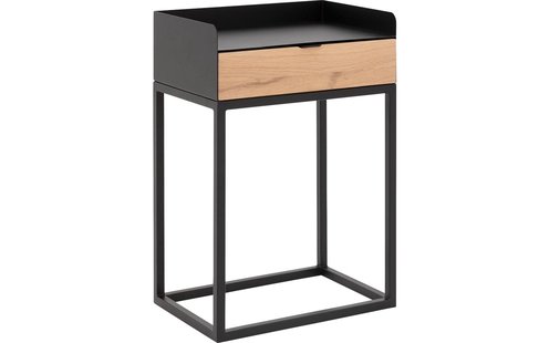 Goossens Nachtkastje Vide, Met blad en lade 45 cm b x 65 cm h x 30 cm d met onderstel metaal zwart ral 9005