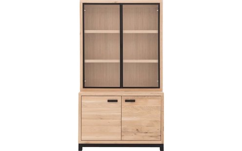 Goossens Buffetkast Sans, 2 glasdeuren 2 dichte deuren, blank eiken, 118 x 210 x 45 cm, urban industrieel