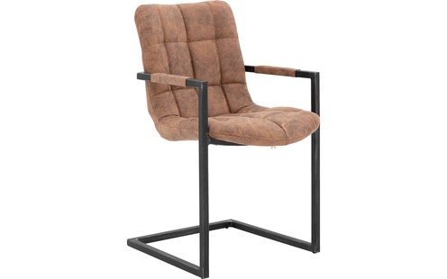 Goossens Eetkamerstoel Steven cognac microvezel met armleuning, urban industrieel