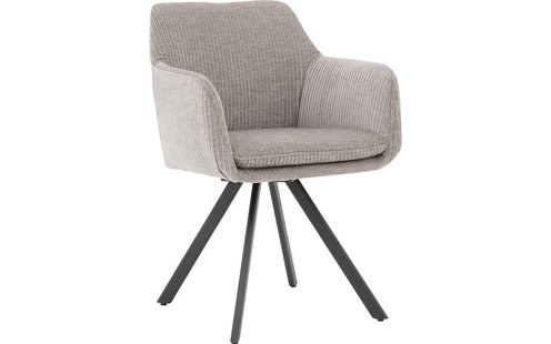 Goossens Excellent Eetkamerstoel Binn grijs stof graden draaibaar met return functie met armleuning, stijlvol landelijk