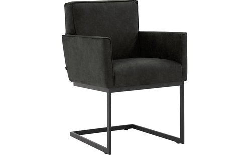 Goossens Excellent Eetkamerstoel Tom grijs micro leer met armleuning, urban industrieel