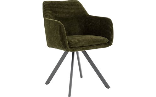 Goossens Excellent Eetkamerstoel Binn groen stof graden draaibaar met return functie met armleuning, stijlvol landelijk