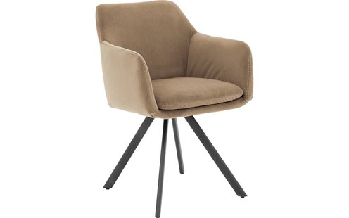 Goossens Excellent Eetkamerstoel Binn beige stof graden draaibaar met return functie met armleuning, stijlvol landelijk