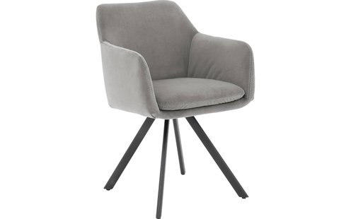 Goossens Excellent Eetkamerstoel Binn lichtgrijs stof graden draaibaar met return functie met armleuning, stijlvol landelijk