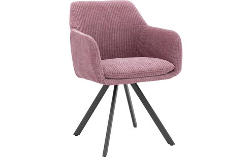 Goossens Excellent Eetkamerstoel Binn roze stof graden draaibaar met return functie met armleuning, stijlvol landelijk