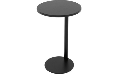 Goossens Nachtkastje Runt, Voet rond metaal ral 9005 zwart, blad massief eik